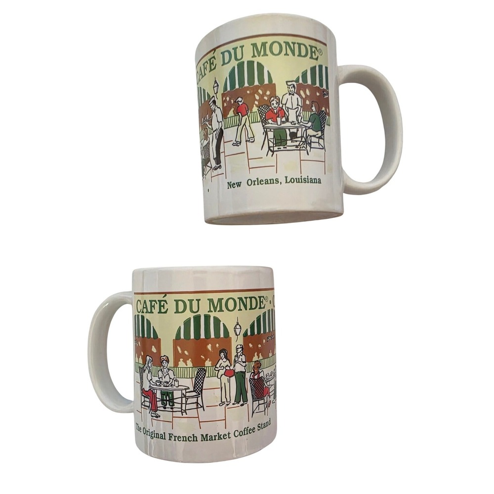 Cafe Du Monde Mugs New Orleans French Market Coffee Stand Vintage Ceramic 2